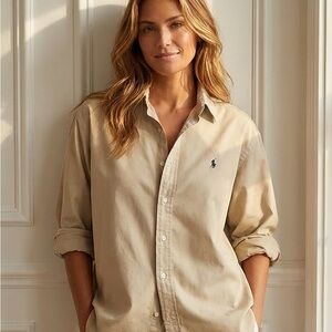 Vintage Classic Polo by Ralph Lauren Men's Beige Button-Down Shirt